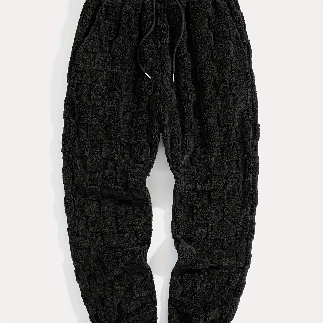 TEMU Men's Athletic Pants, Double-faced Plush Jacquard Plaid Casual Sports Trousers. With Pockets, Men's Casual Warm Sports Pants, Winter, Loose Fit,