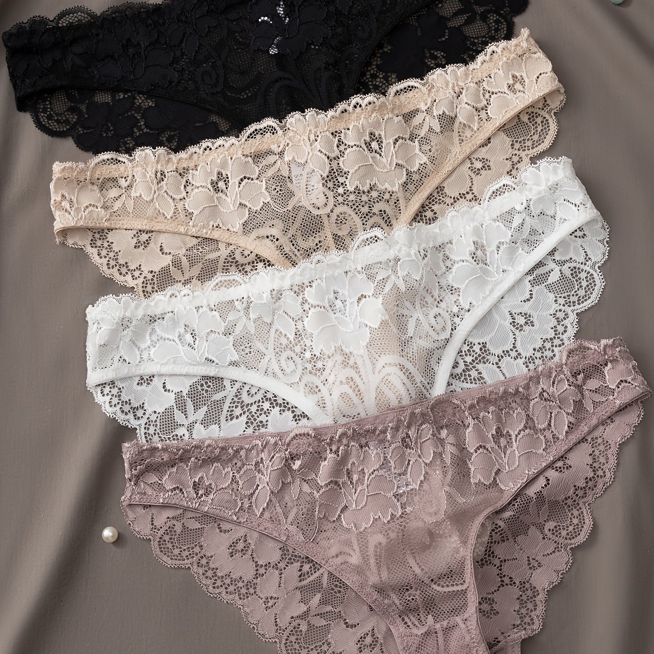 E-shop 4er-Pack Elegante Damen Spitzenunterwäsche, Atmungsaktive und Elastische Bequeme Unterwäsche, Mehrere Farben, Blumenmuster