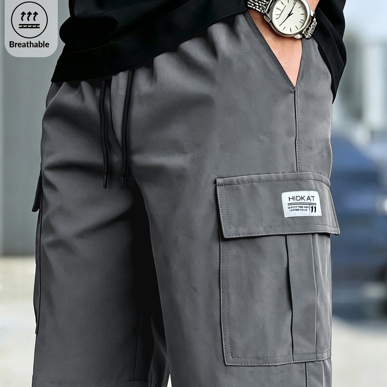 TEMU Men's Athletic Cargo Shorts With Elastic Waistband, Drawstring, And Multiple Pockets, Suitable For Fitness, Outdoor Hiking, Running, Commuting,