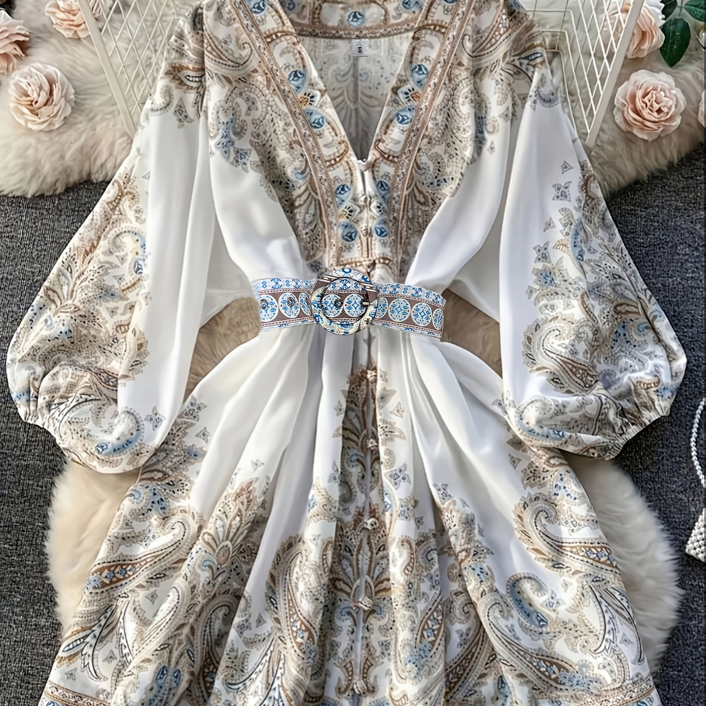 Spring And Summer Fashion Versatile Elegant Gentle Temperament -neck Long-sleeved Mid-length Dress