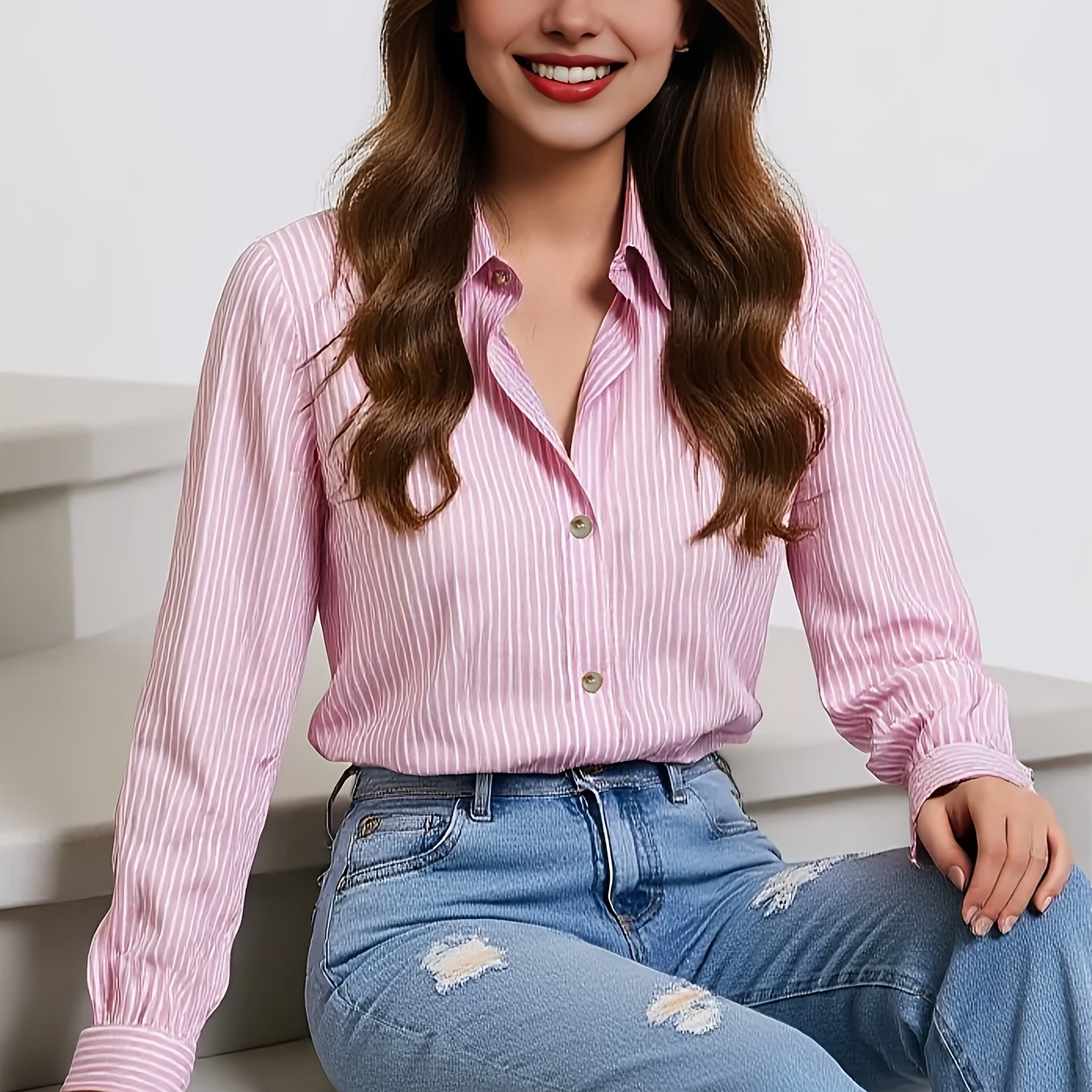 TEMU Yy111047 Elegant Special Edition Striped Versatile Women's Shirt
