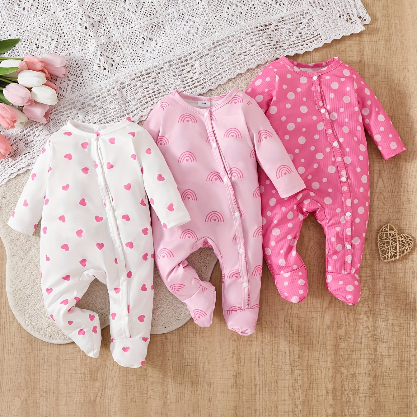 Baby Girl Thin Sweet Wind Baby Round Neck Long Sleeve Foot Geometric Pattern 3pcs Set, Perfect For Outdoor