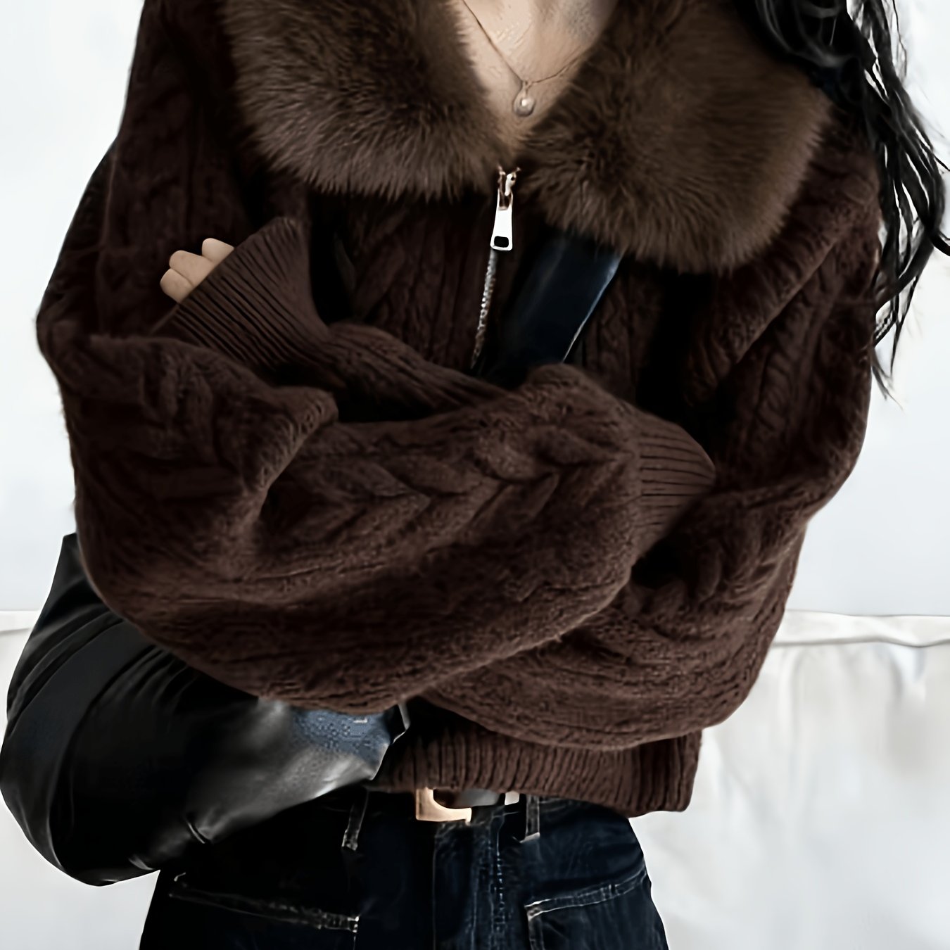 TEMU Old Money Pauwenvormige Kraag Rits Cardigan Dames 2026 Herfst Winter Nieuwe Stijl Luie Premium Zachte Mochi Jas