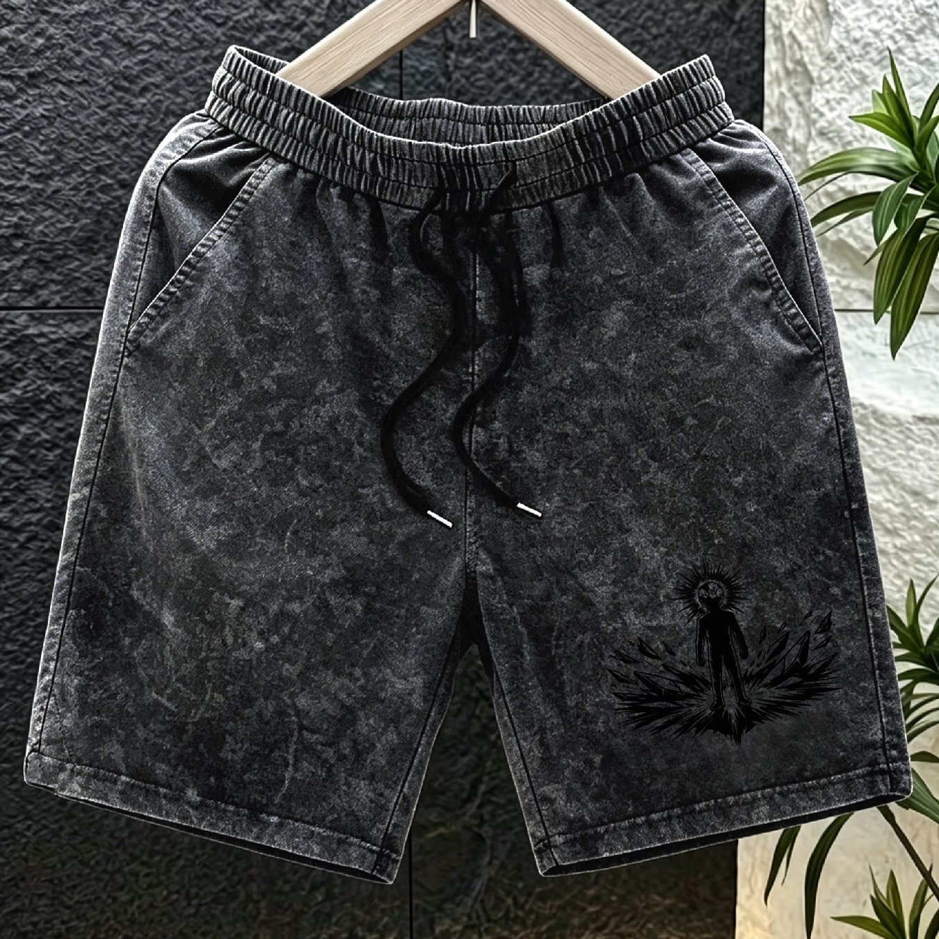 TEMU Dark Textured Print, Street-style Theme, Drawstring Elastic Waist With , Soft, Comfortable, And Stretchy For A , Wash-resistant And Durable,