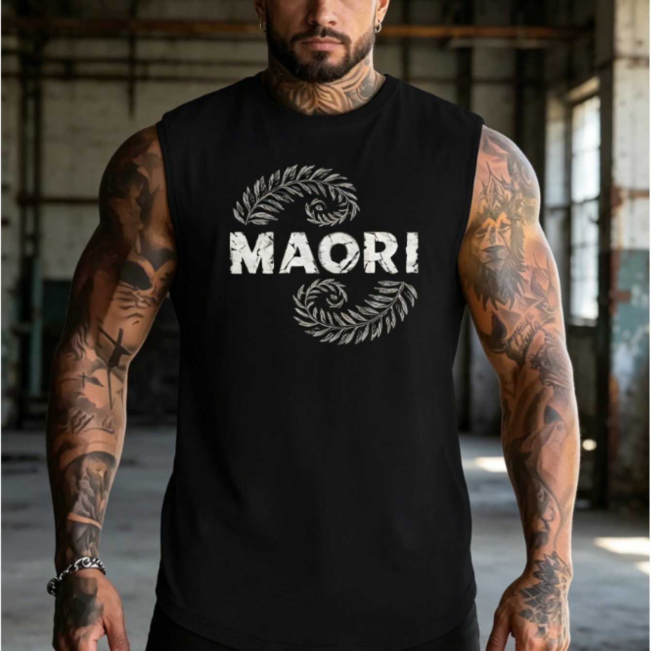 TEMU [print Design-not Textured] Maori Trendy Brand Style "maori " Print Sleeveless Vest, Individual Sleeveless Vest, Plus Size
