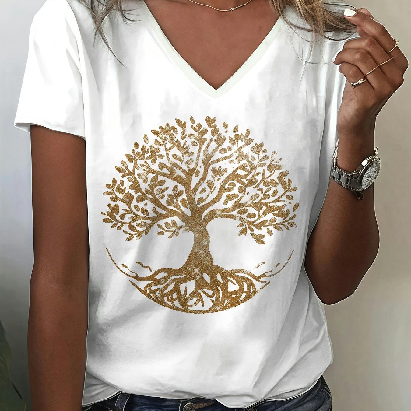 TEMU Women's Casual Short Sleeve T-shirts With Lz251016x322 2d Flat Printing Print - V-neck For Spring Summer And Autumn - Women's Fashion Clothing