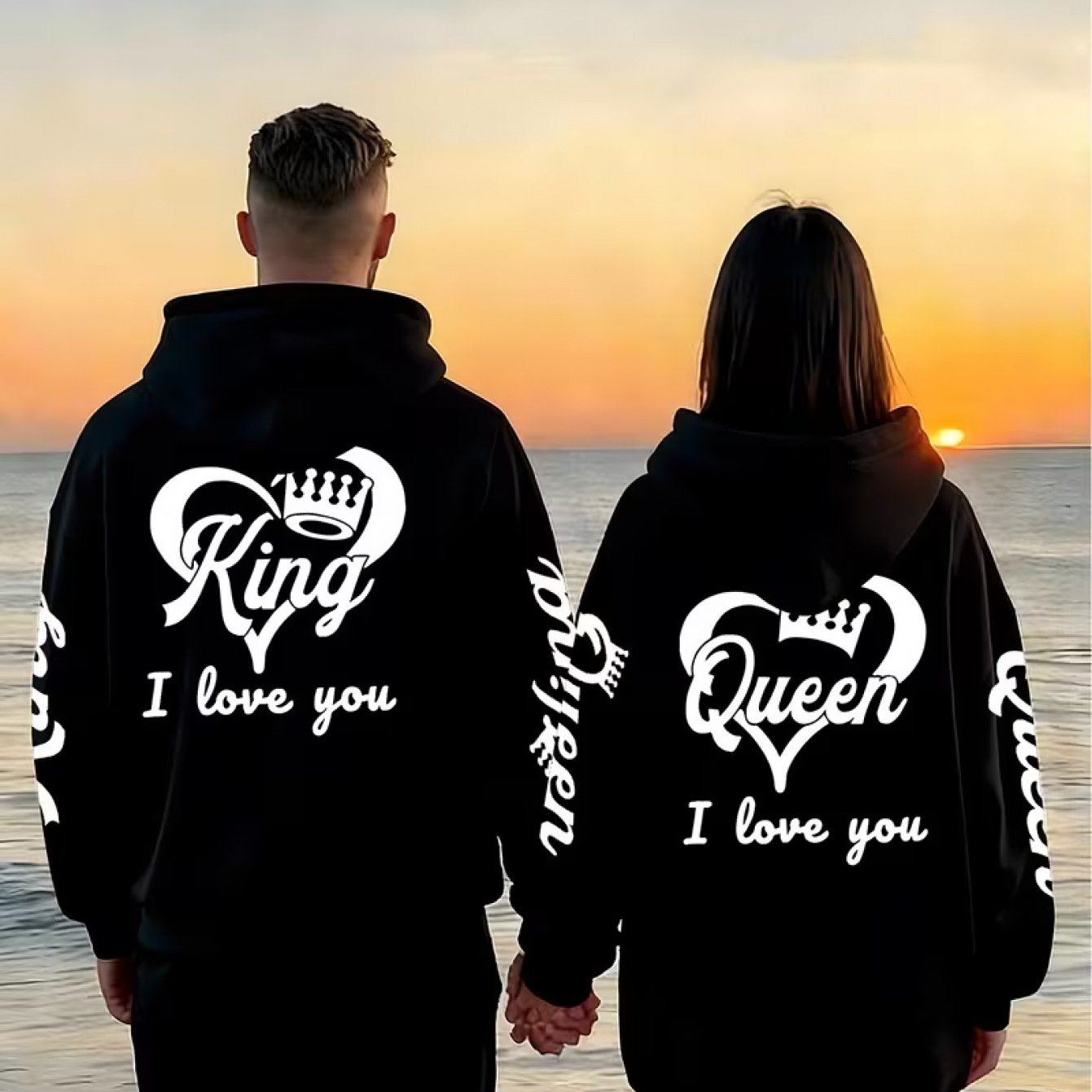 TEMU 2er-Set – Neuer Elementen-Druck für Paare – Gefütterter Kapuzen-Pullover mit Kordelzug, Kängurutasche, modisches trendiges Sweatshirt – 250g