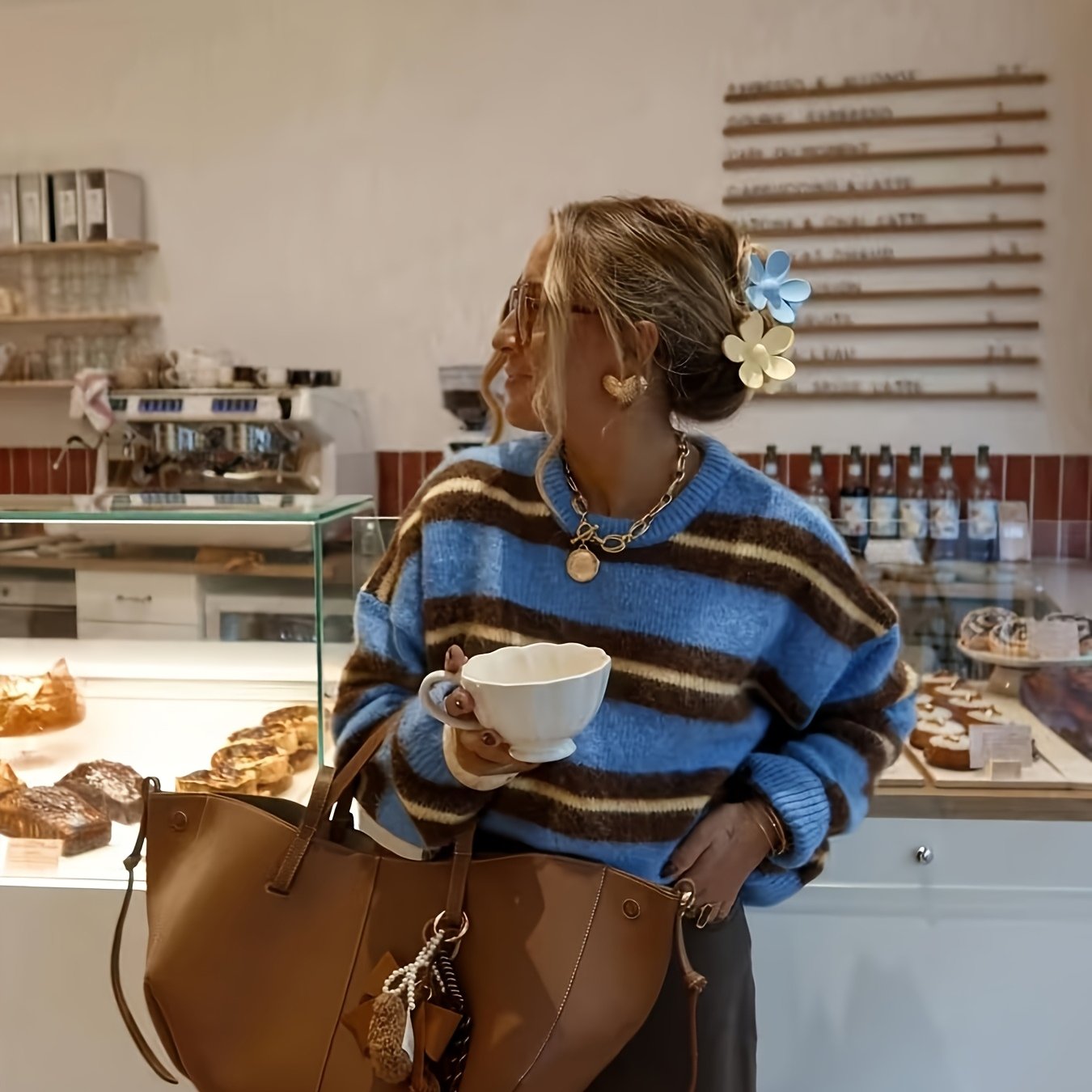 TEMU Pull à rayures pour femme, pull décontracté à manches longues, adapté à et à l'hiver, un choix idéal pour au bar et