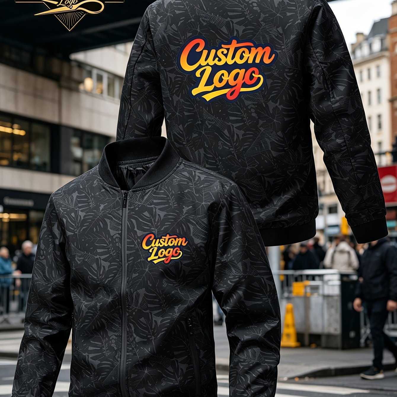 TEMU Men's Plus Size Asian Xs-3xl Custom Logo/text/logo Baseball Jacket - Jacquard Suitable For Business Casual & Work Uniforms, Zipper Closure Stand