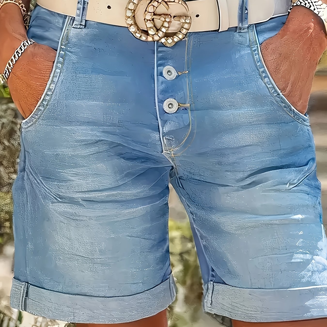 Women's High- Shorts Bermuda Shorts Stretchy Long Rolled Hem Denim Jean Shorts