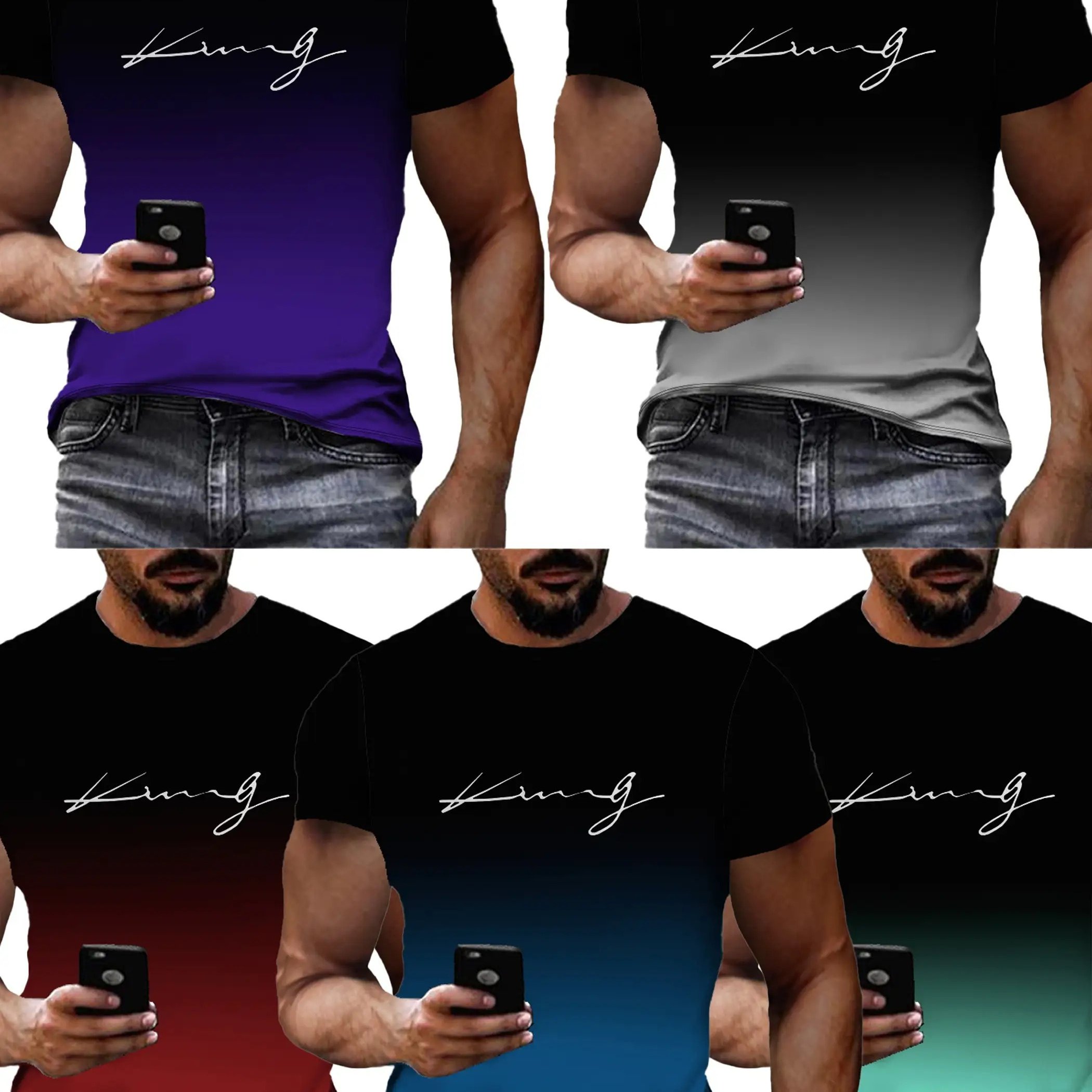 TEMU A Set Of 's Gradient King Pattern Print Short-sleeve Round-neck T-shirts, Suitable For Summer Outdoor Wear In East, Plus Size