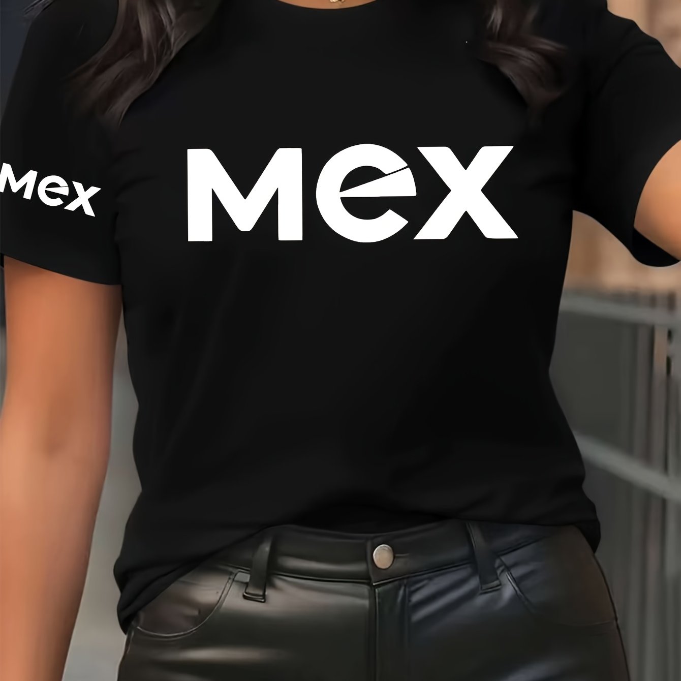 TEMU Letter Double Print Pattern - Elegant And Fashionable - Women's Round Neck Pullover T-shirt, Casual Sport Short Sleeve, Sizes S-xxl, Multiple
