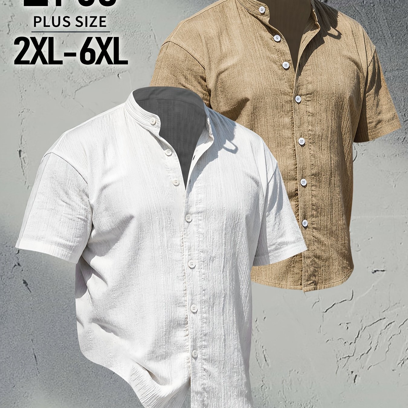 TEMU [Darwin OBM] 2er-Pack Herren Sommer Kurzarmhemden in großen Größen - Leichte, atmungsaktive, einfarbige Button-Up Hemden, lässige Oberteile mit