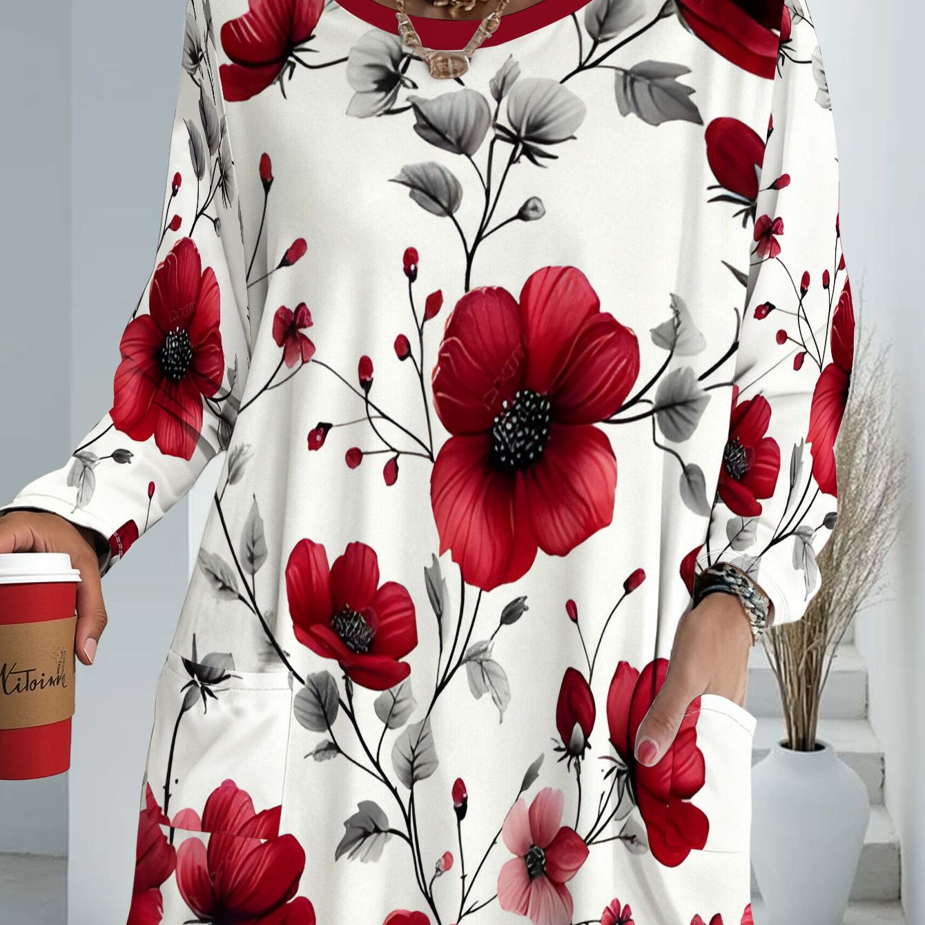 TEMU Women's Plus Size Spring Floral Print Loose Top, Comfortable And Versatile, Suitable For Casual Wear