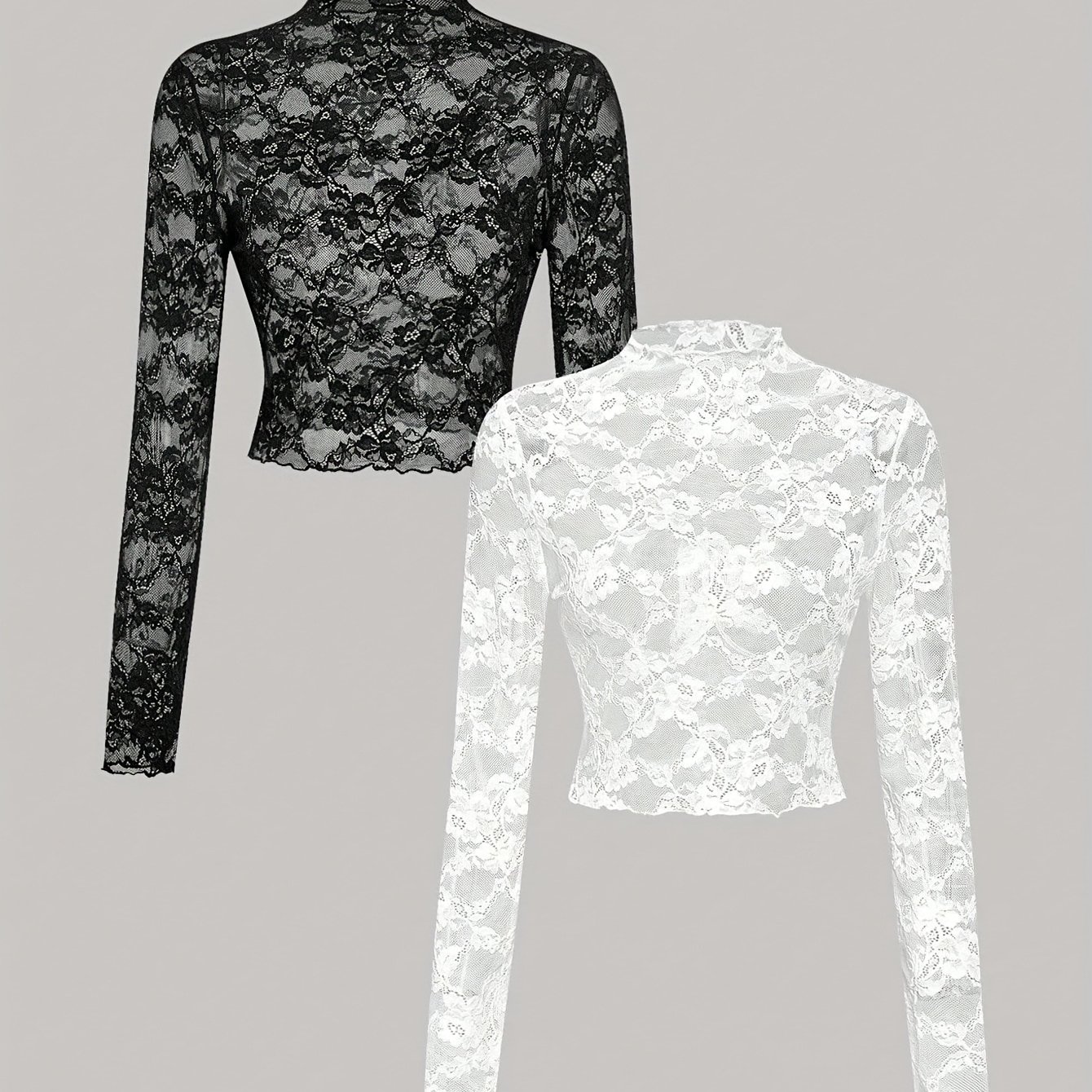TEMU Set elegante da donna 2 pezzi, top a maniche lunghe in pizzo e , abbigliamento da donna /inverno, Halloween, festa, elegante, , chic