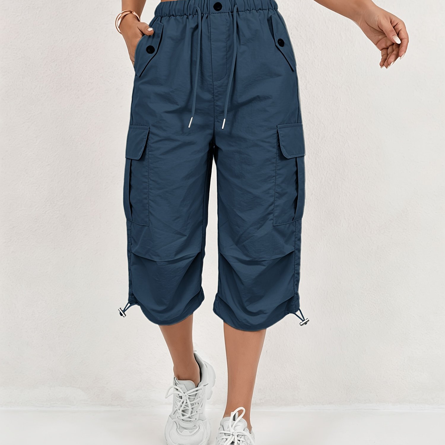 TEMU Pantalones capri cargo de secado rápido para mujer con cintura elástica y cordón - Ligeros y elásticos, adecuados para exteriores, pantalones