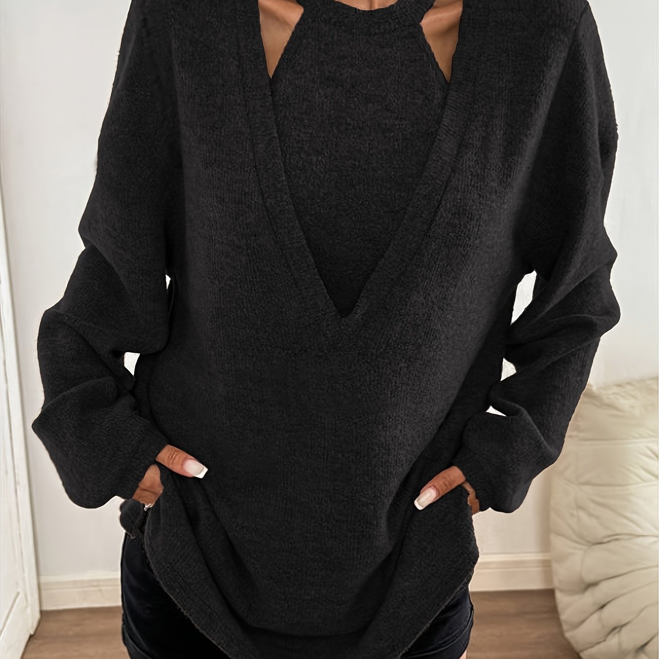 Image of Plus Size, Plus Size Women's Fashion Long Sleeve Top With Casual Sweatshirt