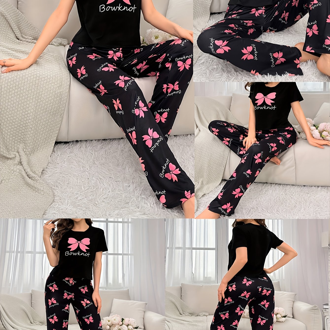 Image of Ladies' Bowknot Print Short Sleeve Pajama Set
