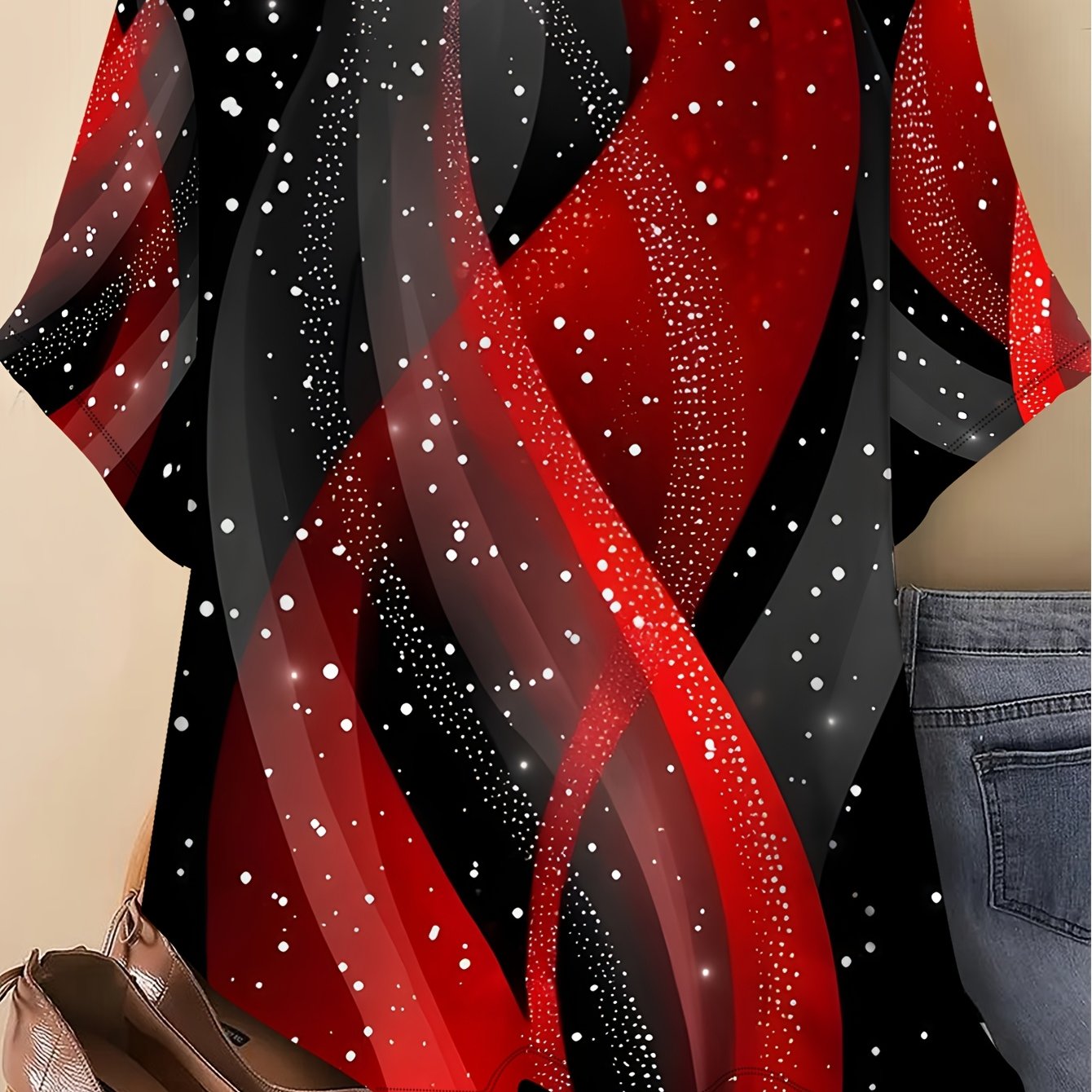 2026 New Large Size Round Neck Women's T-shirt, Diamond Women's Summer Loose Short-sleeved Top, Fashionable Style, Belly Covering And Thin Large Size Mother Outfit, 3d Printing, Non-real Texture