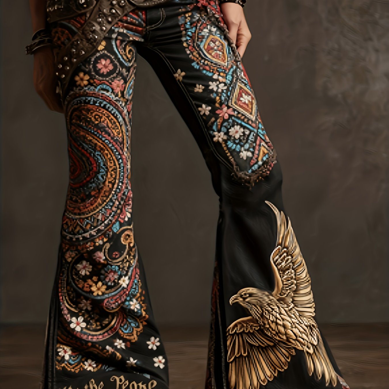 Printed Legging - Not Denim Fabric Ladies' Daily 2d Printed Trousers, Flared Trousers, Retro Printed Commuting , Bohemian Style Versatile Trousers