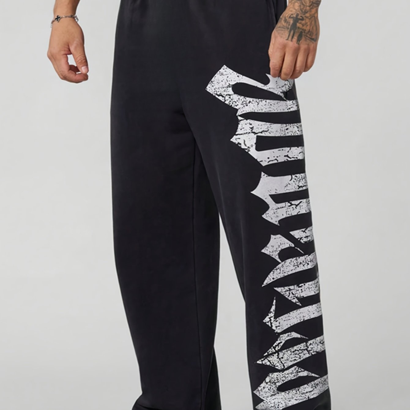 TEMU Men's Black Wide-leg Pants, Athletic Trousers, , Straight Leg, Perfect For Gothic Style, Carnival, Or Casual . This Loose Fit Wide-leg Ideal For