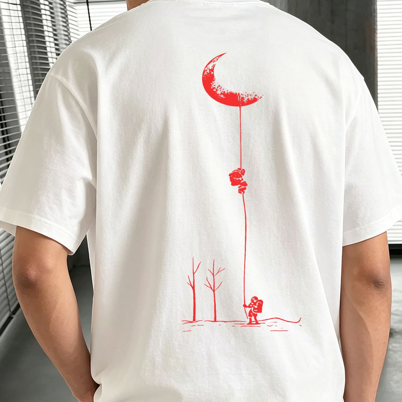 Men's Oversized T-shirt Climbing Line Art Print Summer Streetwear Casual Loose