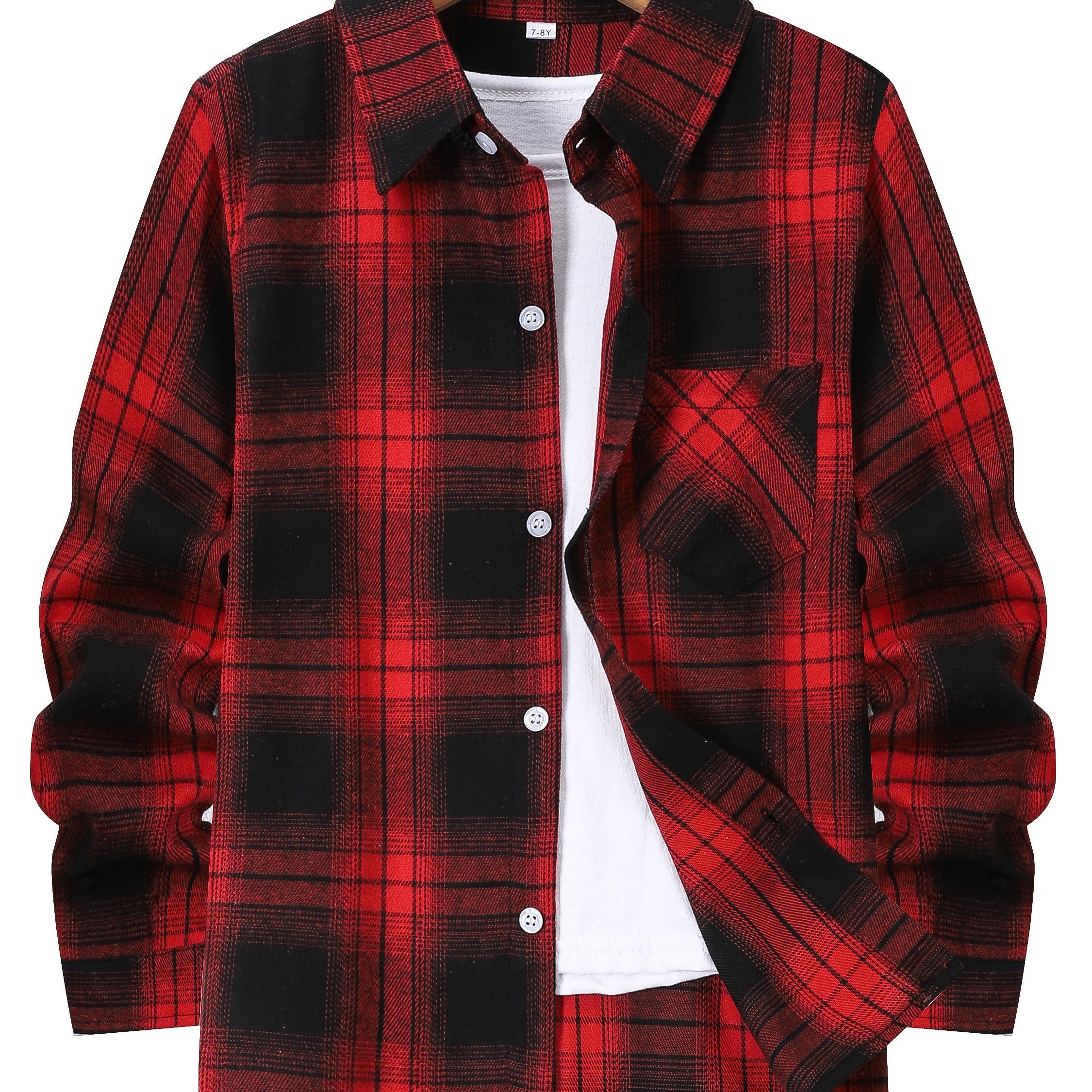 Image of New Long-sleeve Shirt For Big Kids, Boys' Casual Spring/autumn Children's - Checkered - Regular Fit - - Daily Wear - Lapel