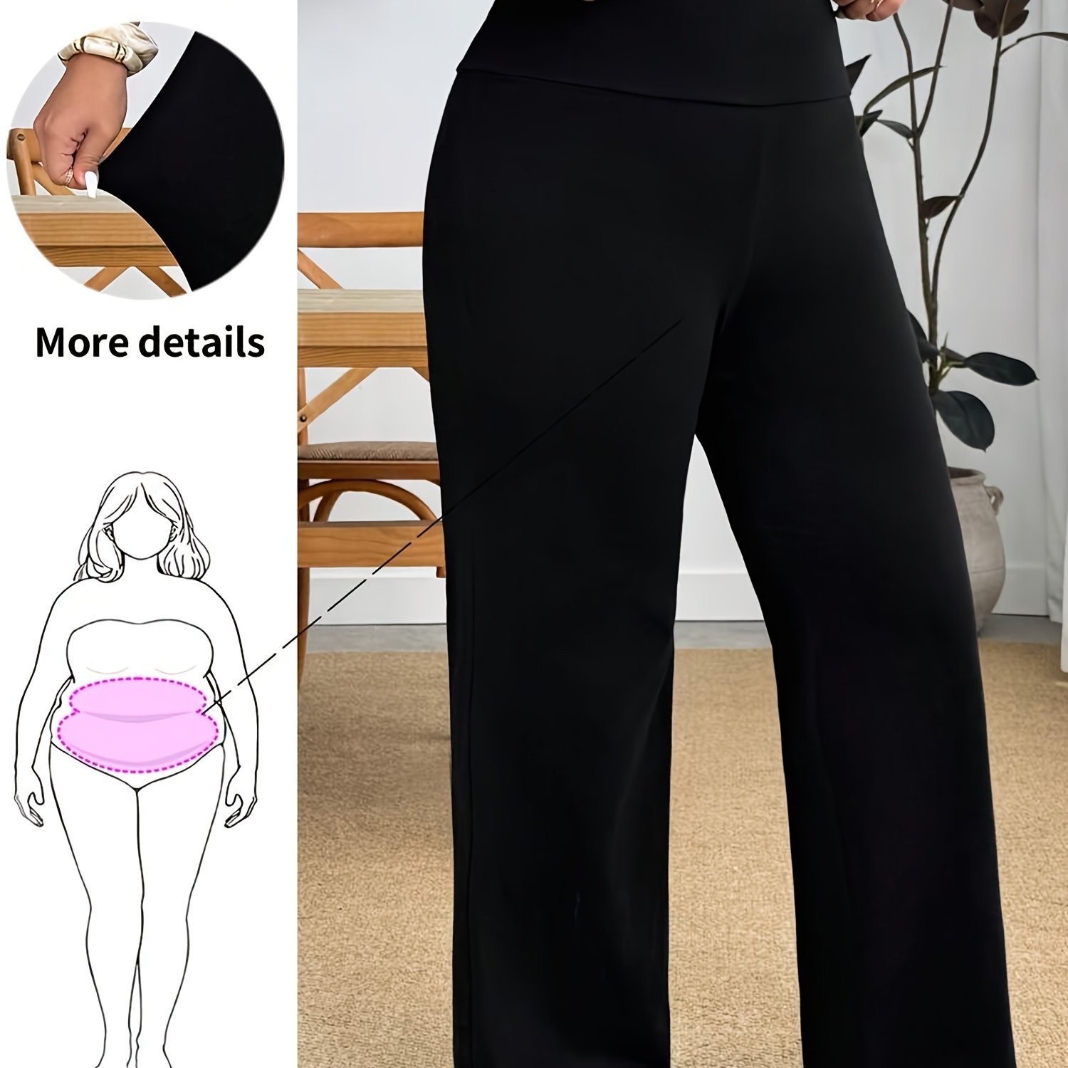TEMU Plus Size, Women's Plus Size Wide-waist Stretch Flare Bell-bottom Pants - Wide-looking Trousers Suitable For -shaped Body Types, Beltless Waist,