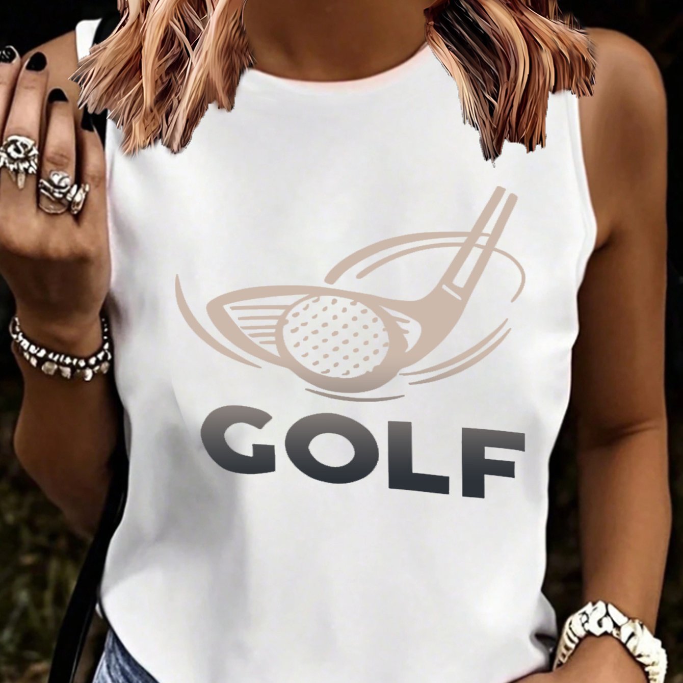TEMU Summer Casual Pattern Print Vest - And "colf" Pattern Print Vest With Golf Ball Print, Vest, Gradient Pattern Print, Suitable For Casual Wear,