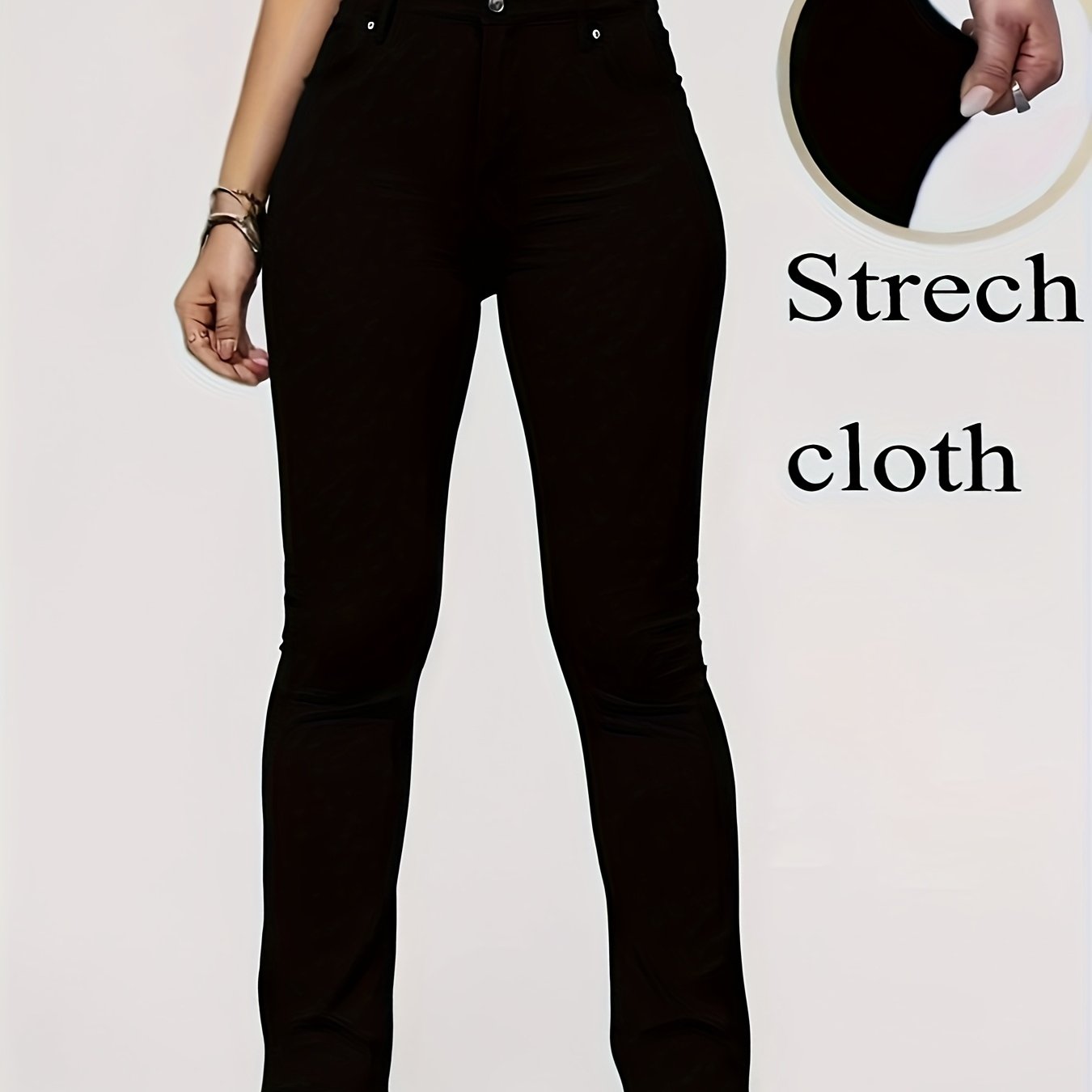 Image of Women's High-waist Stretch Jeans, Elegant Black Denim, Slim-fit Straight-leg Pants For Women, Casual, Formal, Professional Jeans