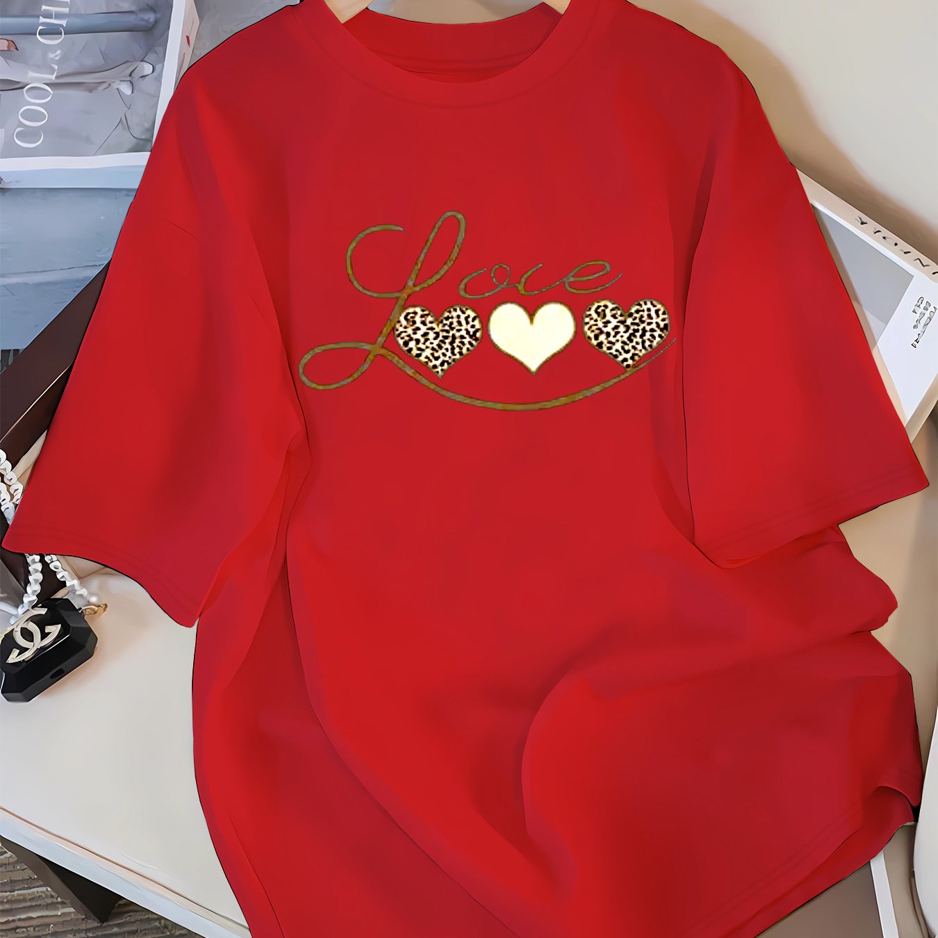 TEMU Casual Pajama-style Short-sleeve Crewneck T-shirt With Letter Print, A Versatile Tee Suitable For Spring, Summer, And Autumn Wear