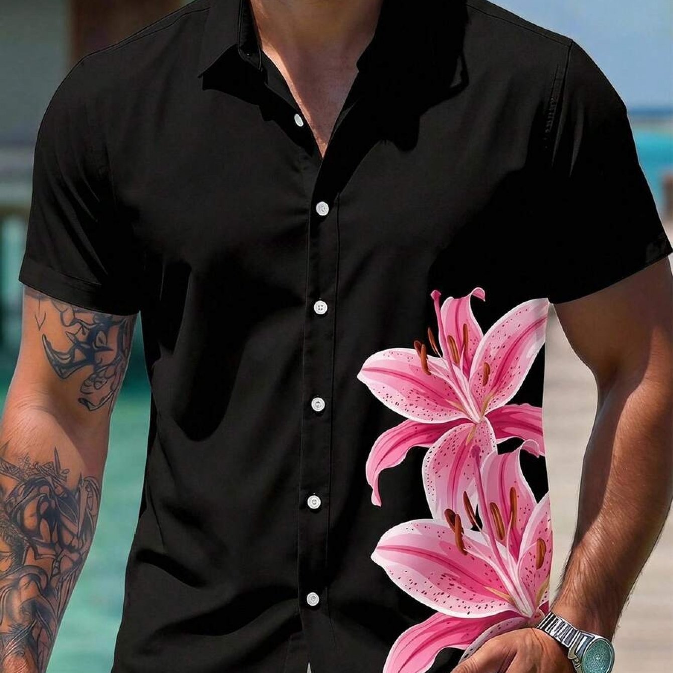 TEMU Men's Floral Shirt, Suitable For Island Getaways, Hawaiian Vacations, And Daily Casual Wear, Gift For Boyfriend - - Non-textured
