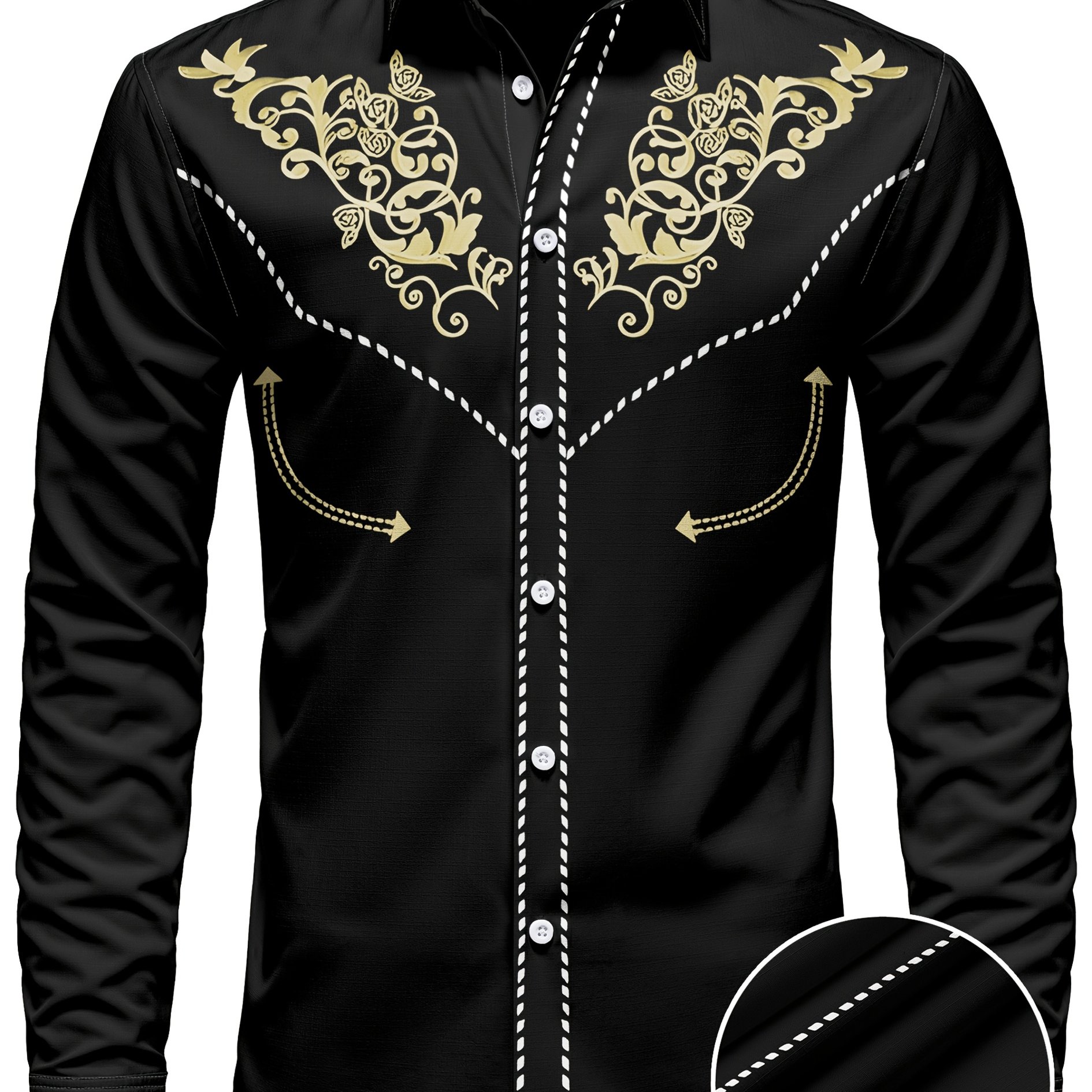 TEMU Men's Western Cowboy Long Sleeve Shirt