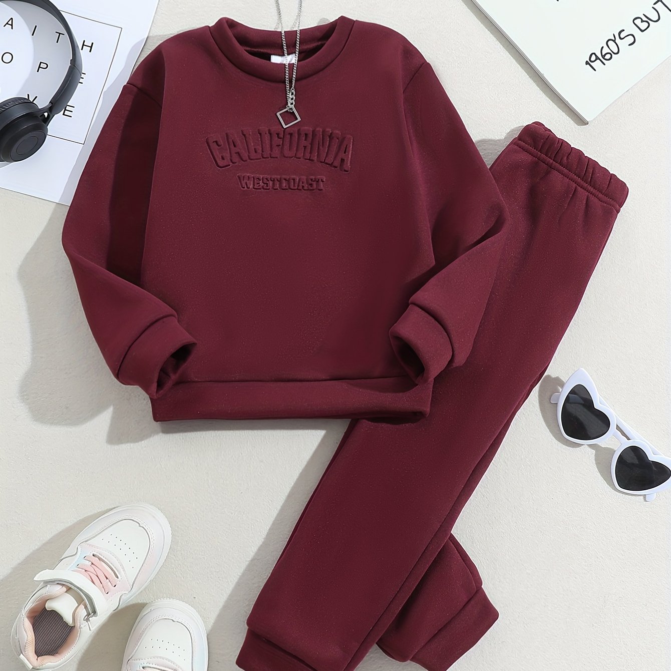 TEMU Youth Letter Embossed Warm Lining Sportswear And Pants, Winter Sportswear, Cold Weather Clothing, Casual Sportswear, Trendy Sportswear, Quality