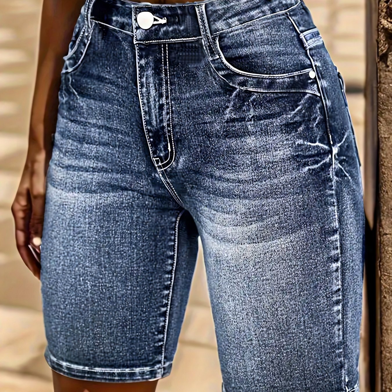 TEMU Shorts For Women Women's High-stretch Denim Shorts, Floral Embroidered Shorts, High-waisted, Street Style, Perfect For Spring And Summer.