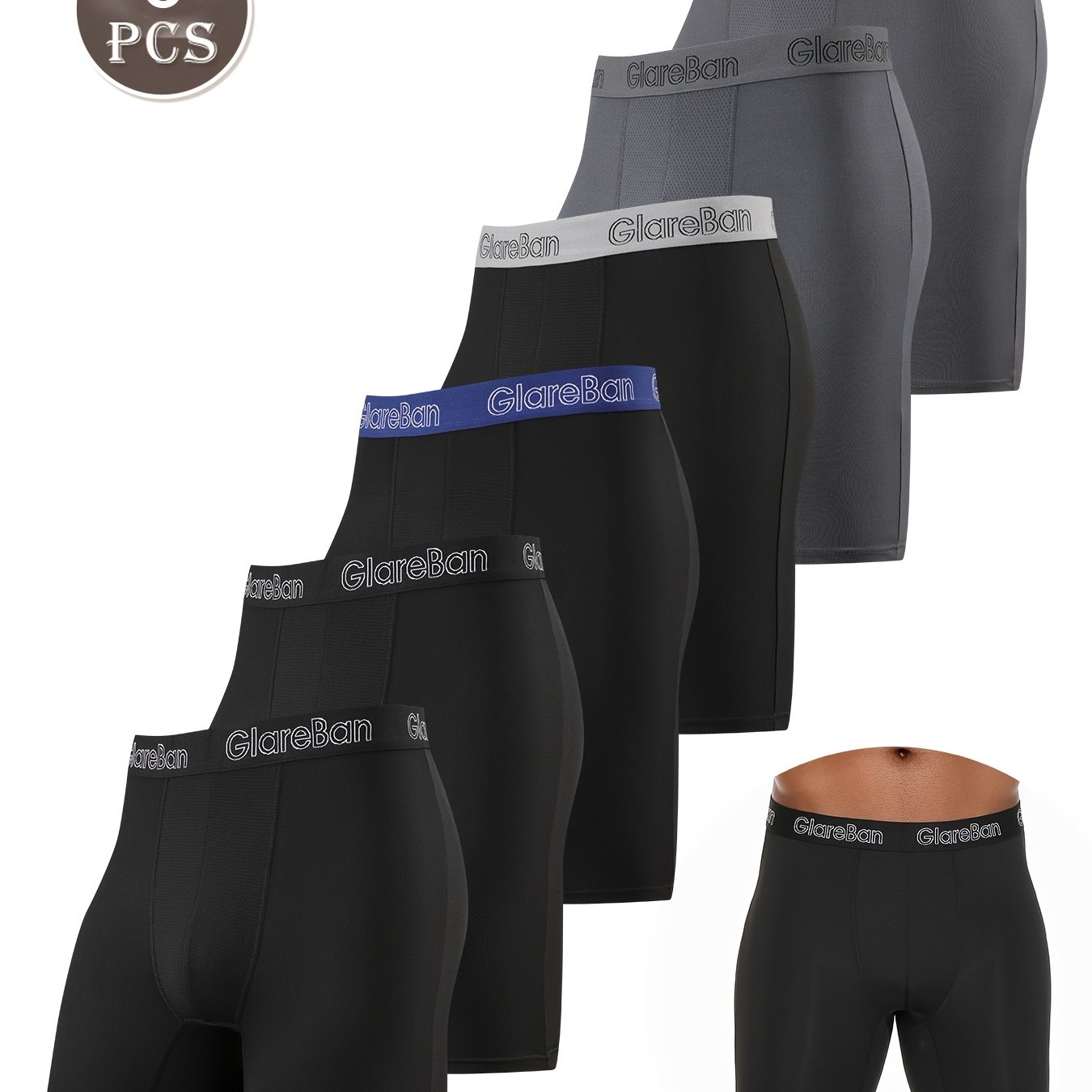 TEMU 6pcs Set Long Leg Boxer Men Sports Quick-dry New Underwear Male Brand Panties And Underpants For Luxury Shorts Box Slip Briefs Soft