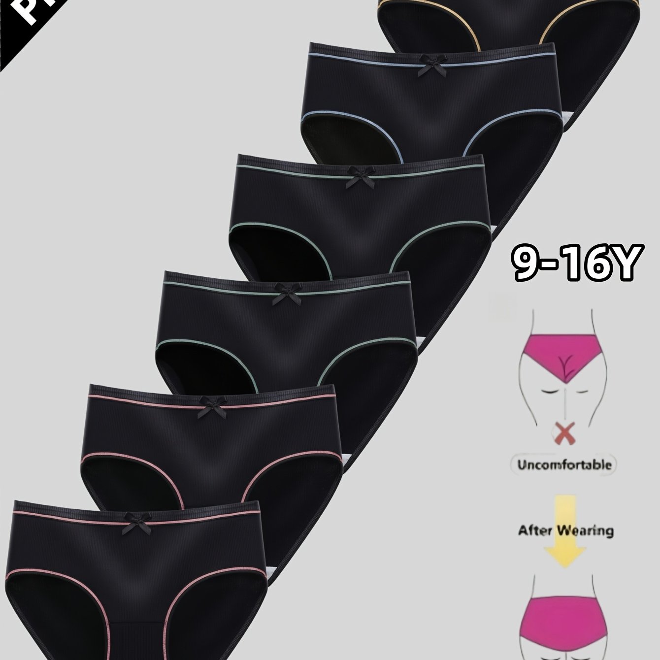 6pcs Set Of Cute Bow Triangle Underpants For Girls, Comfortable And Breathable Teen Athletic Casual Ribbed Panties, Suitable For Students And Teenagers