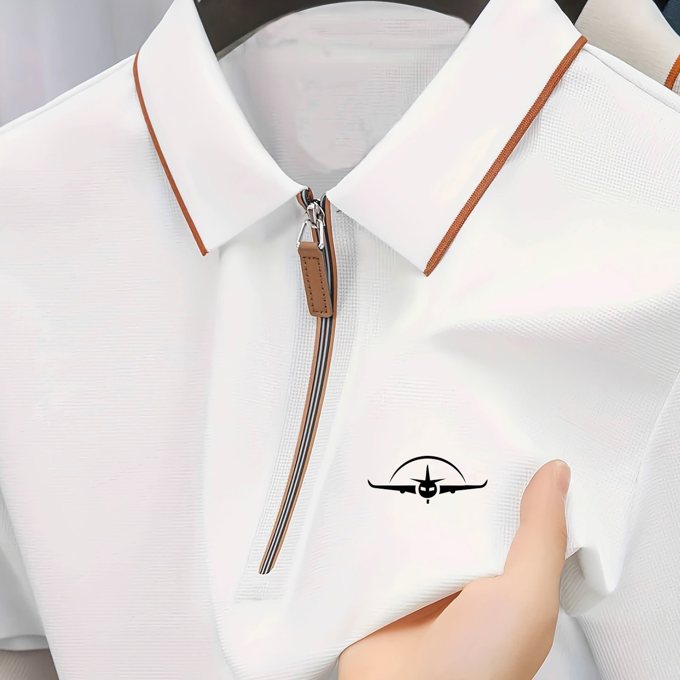 TEMU Summer 's Positioning Innovative Creative Print Half-zip Lapel Short-sleeve Shirt, Casual Regular Style All-match Suitable For Golf, Dates, ,