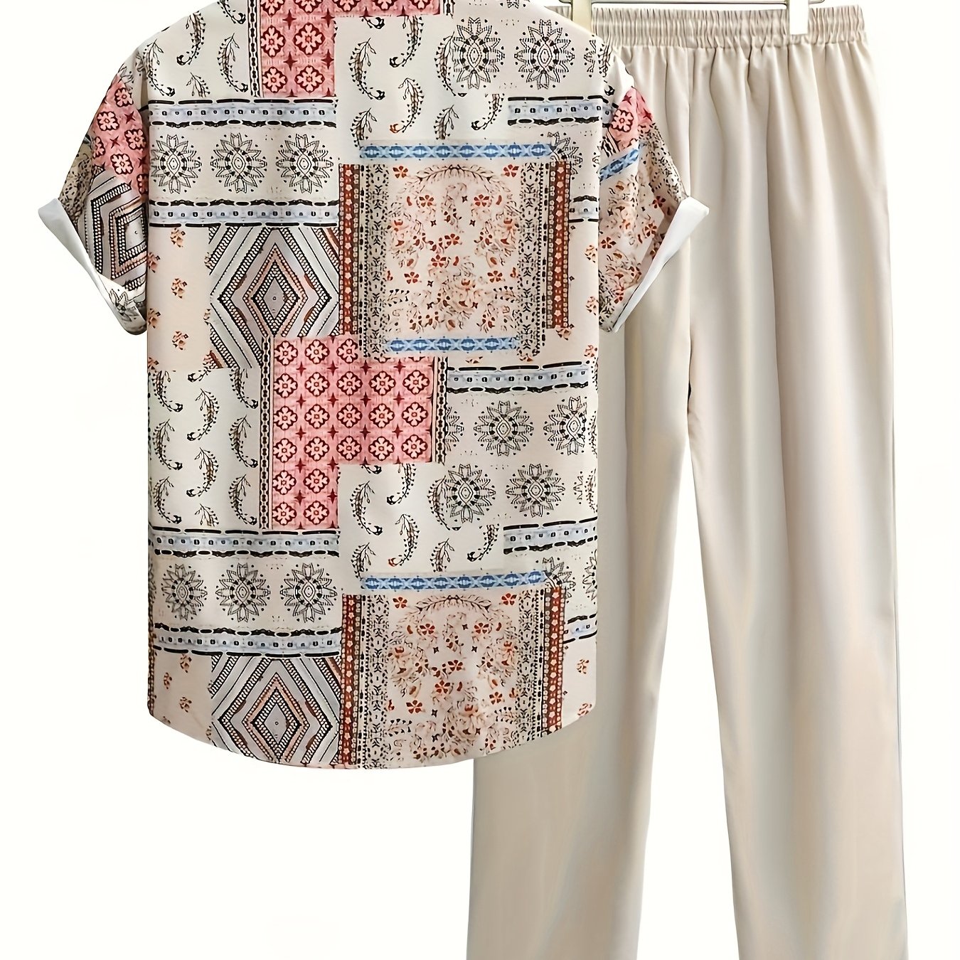 2pcss Summer Men' Shirt And Casual Long Pants Set Vacation 2pcs Outfit