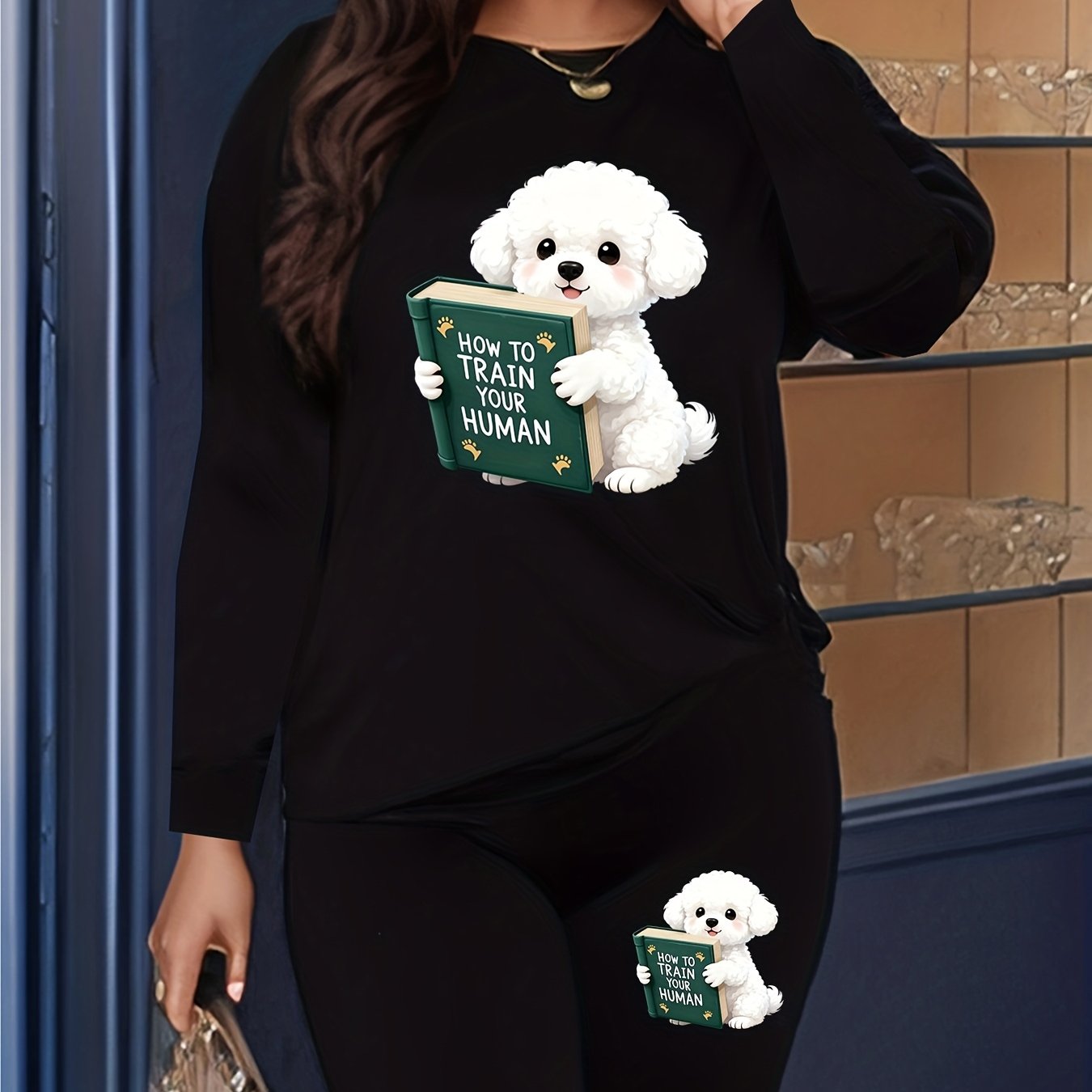 TEMU Plus Size - Plus Size - Casual Two-piece Outfit For Women Featuring A Round Neck Long Sleeve Top And Pants, Ideal For Any Season