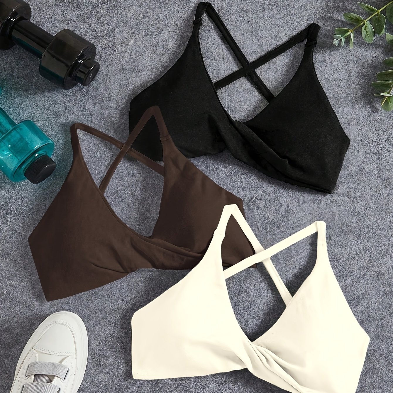 TEMU 3pcs Set Of Sexy Cross-back Twisted Bra Sets, /gray Optional Adjustable Strapless Underwire-free Back-baring, High-elastic Breathable Quick-dry