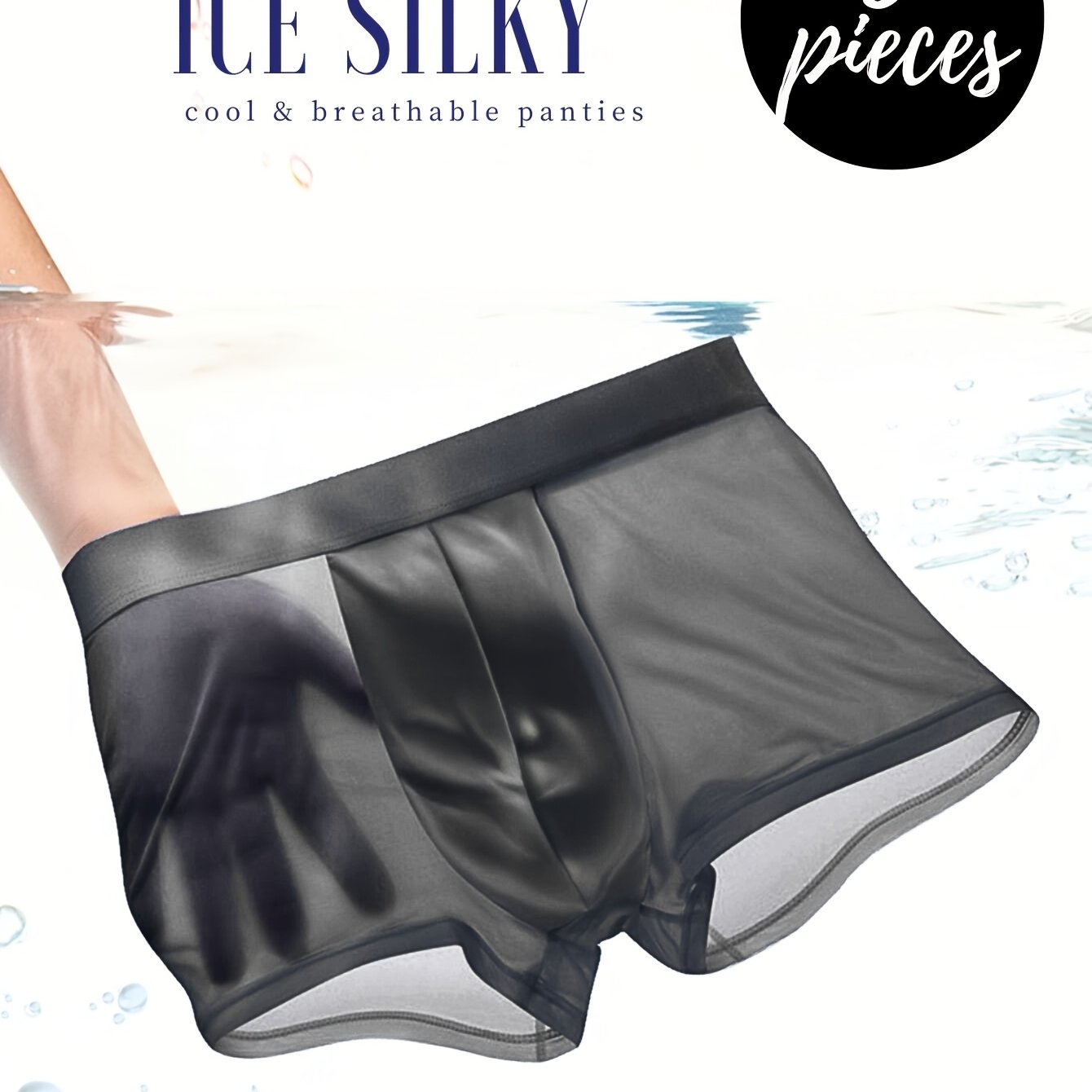 3pcs Mixed Color Men's Icy Charm Comfy Seamless Boxers Briefs Underwear, Breathable Comfy Stretchy Trunks, Men's Casual Plain Color Underwear Navy Black Gray Blue