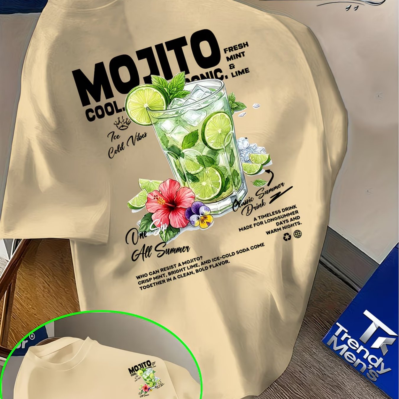 TEMU Moo Letter Printed Short Sleeved Summer Cool With Lime Mint , Trendy And Versatile T-shirt! Round Neck Short Sleeved Top, Casual T-shirt,