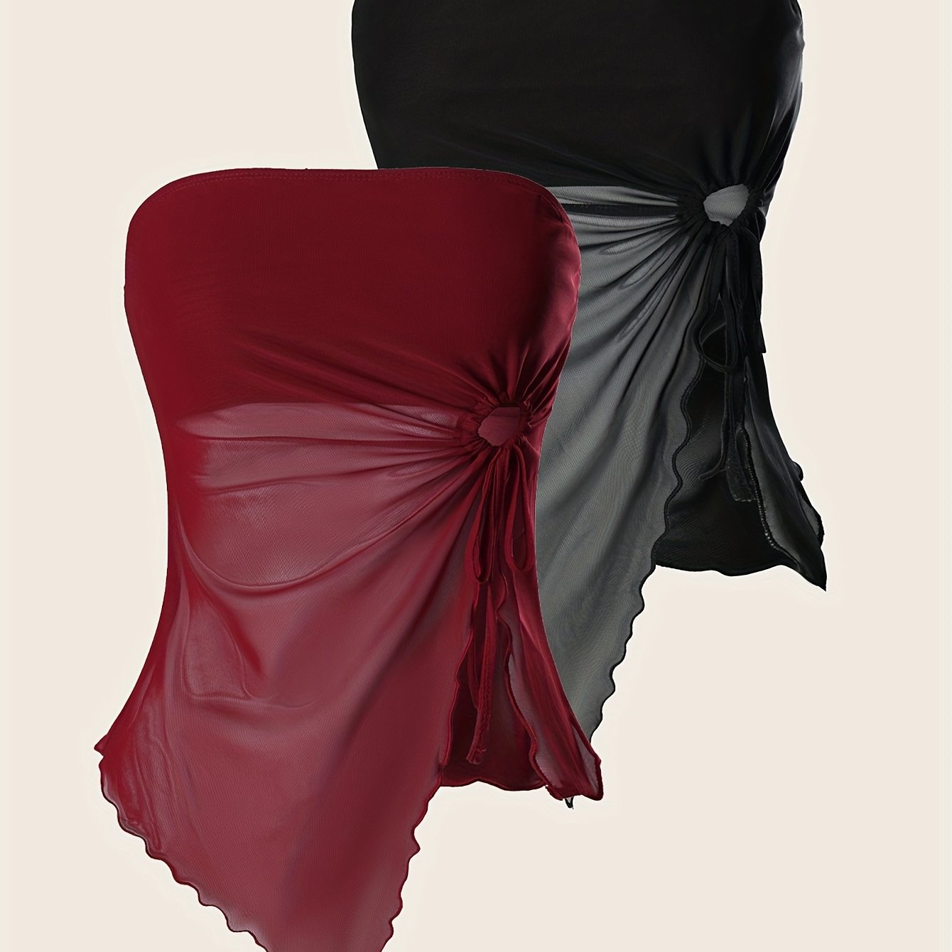 2pcs Set Of Women' Color Side Drawstring Asymmetrical Hem Top