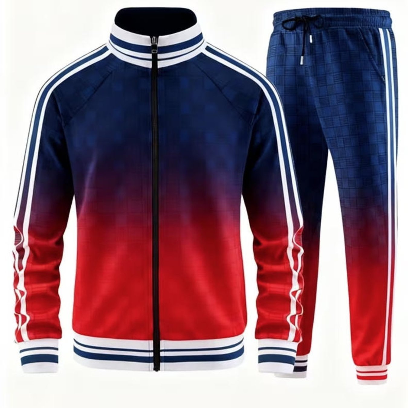 Image of Men's Fashion Casual Tracksuit Pattern Full Zip Jacket Sweatpants Set Fall Winter Street Style Adult Men Casual Wear Holiday Gift