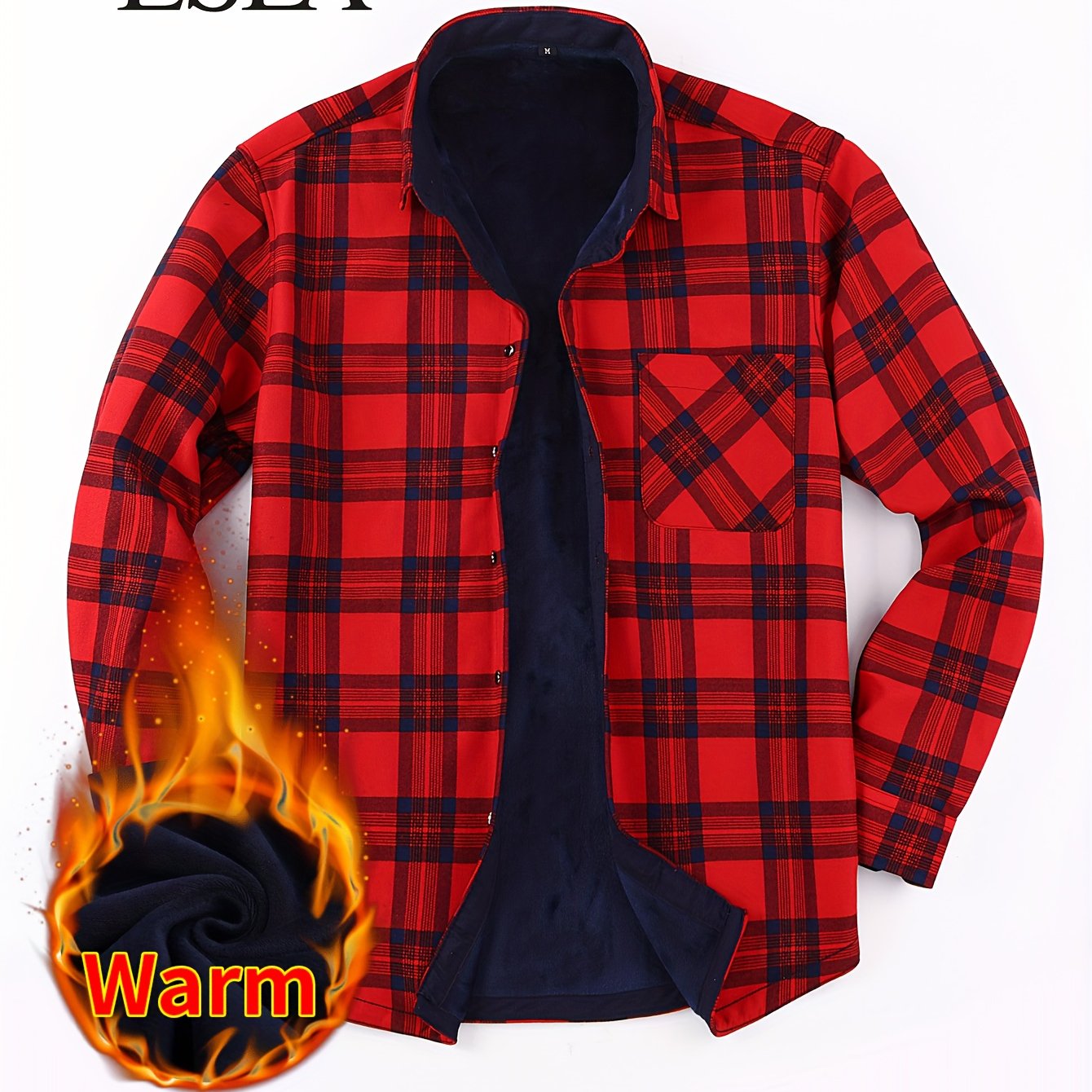 Warm Plaid Shirt Men's Casual Button Long Sleeve Shirt - Temu United