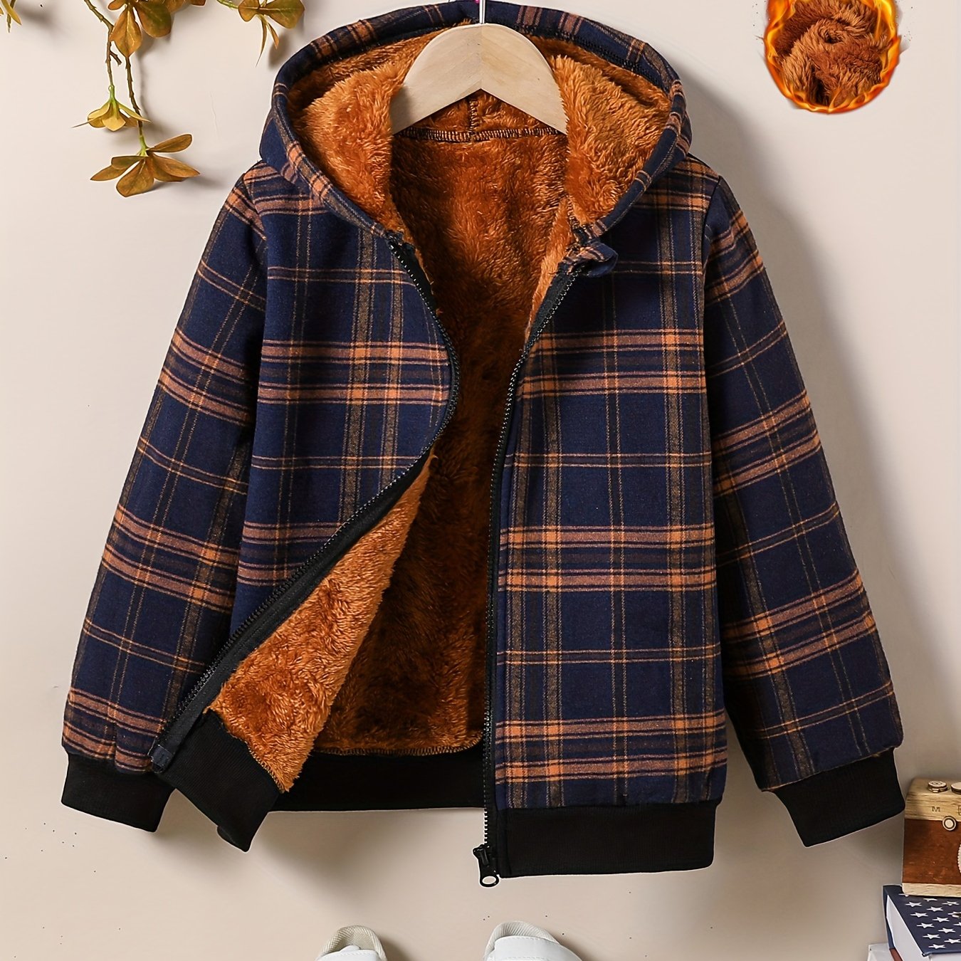 Wolle Zaful Karierte Jacke Jungen Winter Kariert Fleece Gefüttert