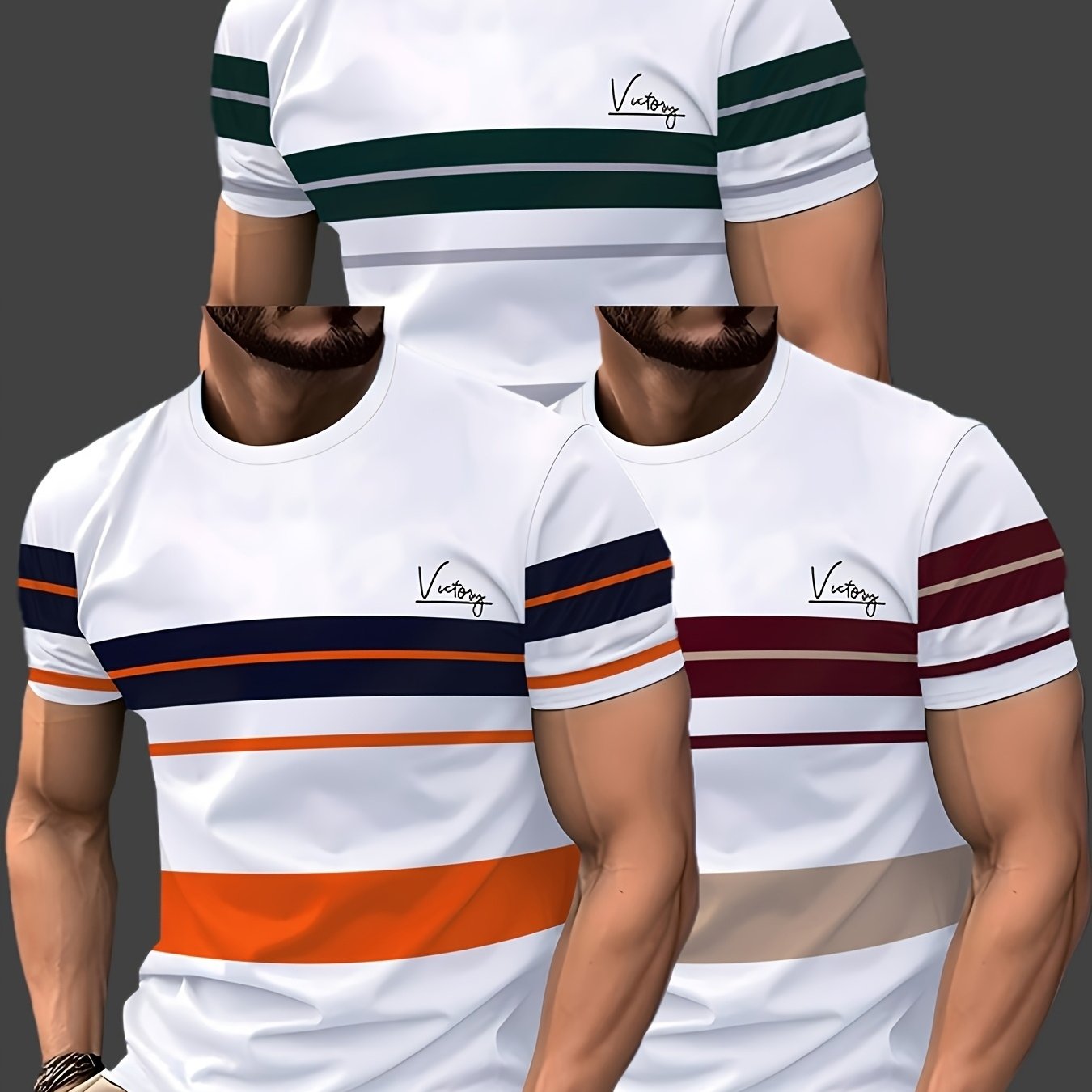 TEMU 3pcs Plus Size Men's T-shirts, Men's Fashion Short Sleeve Summer Crew Neck Pullover Tops, Versatile For Daily Wear, Casual And Comfortable,