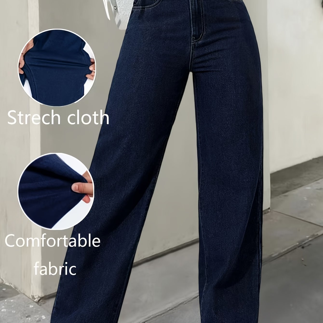 Women's Casual Versatile Dark Blue Jeans Casual Straight-leg Jeans