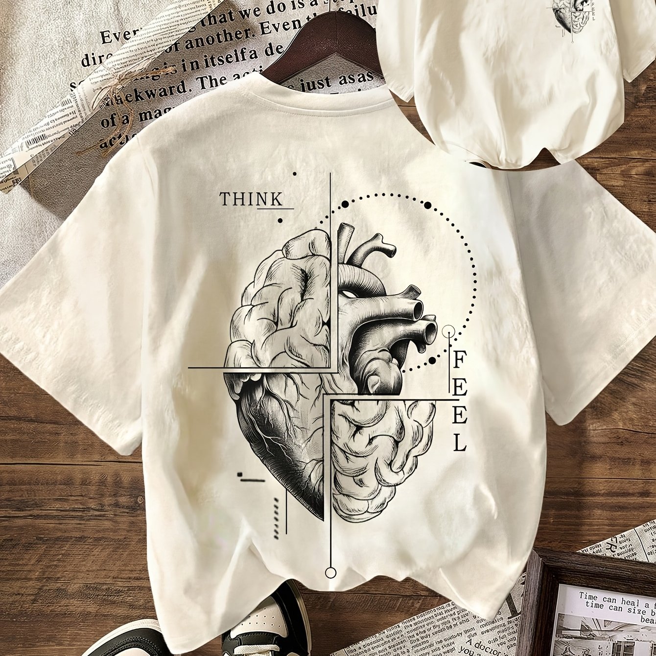 TEMU Mind Balance Chinese Lettering T-shirt - Mindfulness Round Neck Short Sleeve Suitable For - Casual Wear, Medium Washable Non- Top For Meditation
